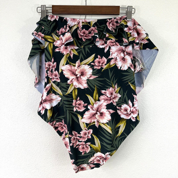Kona Sol Swimsuit Womens Size L Green Floral One Piece Flounce Ruffle NWT - Picture 2 of 7